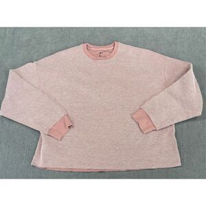 Nike Waffle Knit Sweatshirt Womens S Pink Cropped Crewneck Cozy Athleisure